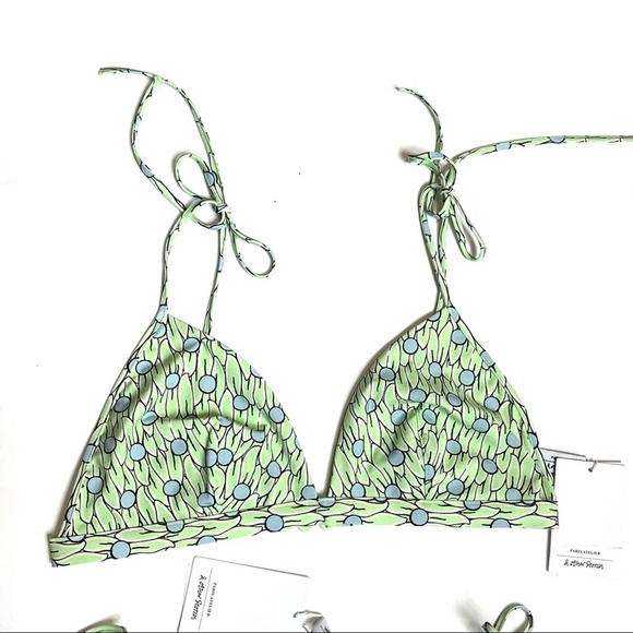 & Other Stories NWT Floral Patterned Green Side Tie Two Piece Bikini Size 8 - Picture 8 of 12